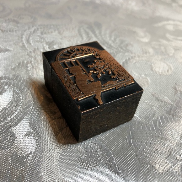 Antique Wooden Print Block Copper Child Window Bird - Picture 2 of 6